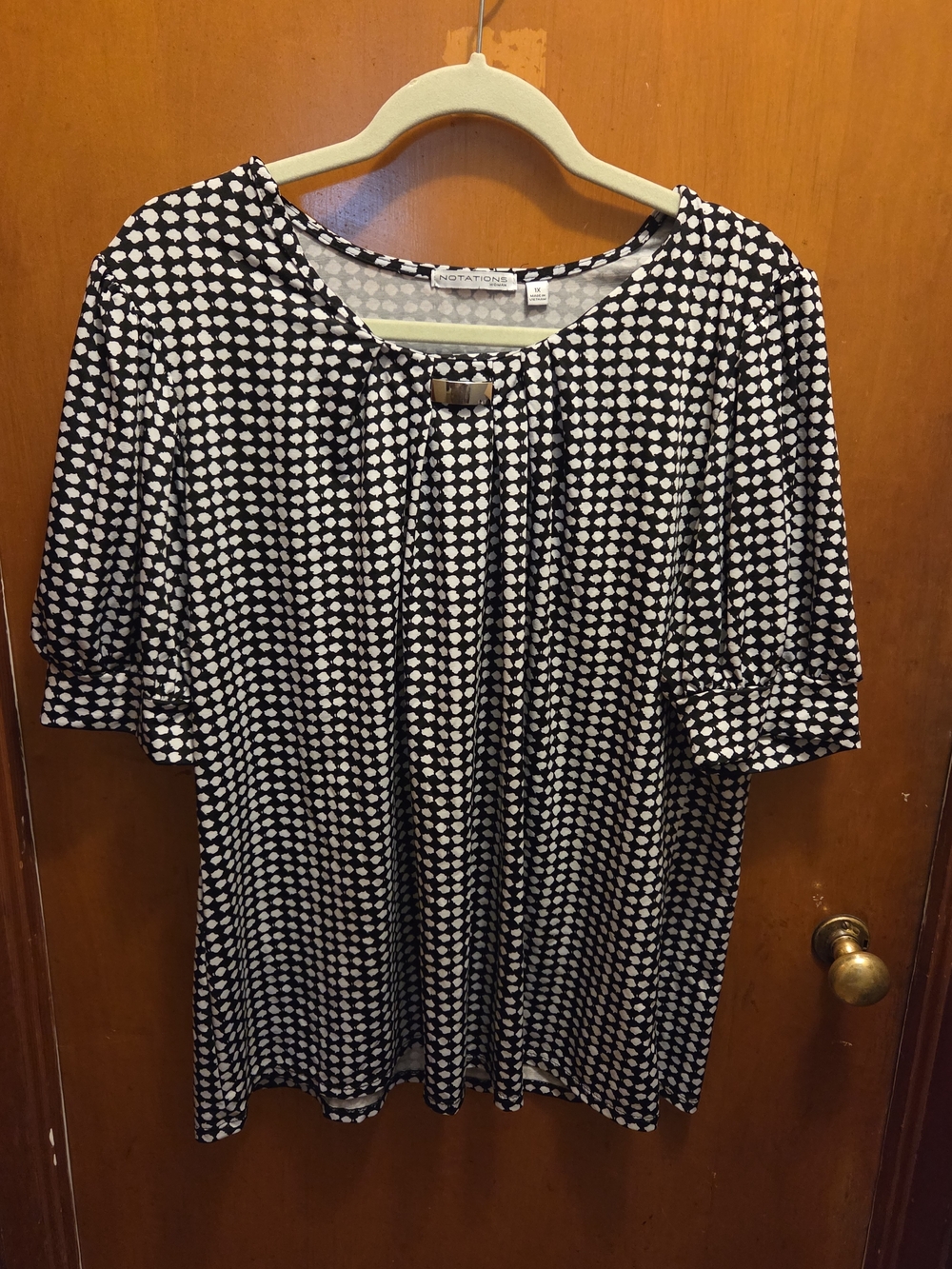 Notations Black and White Patterned Short Sleeve Tunic with Accent